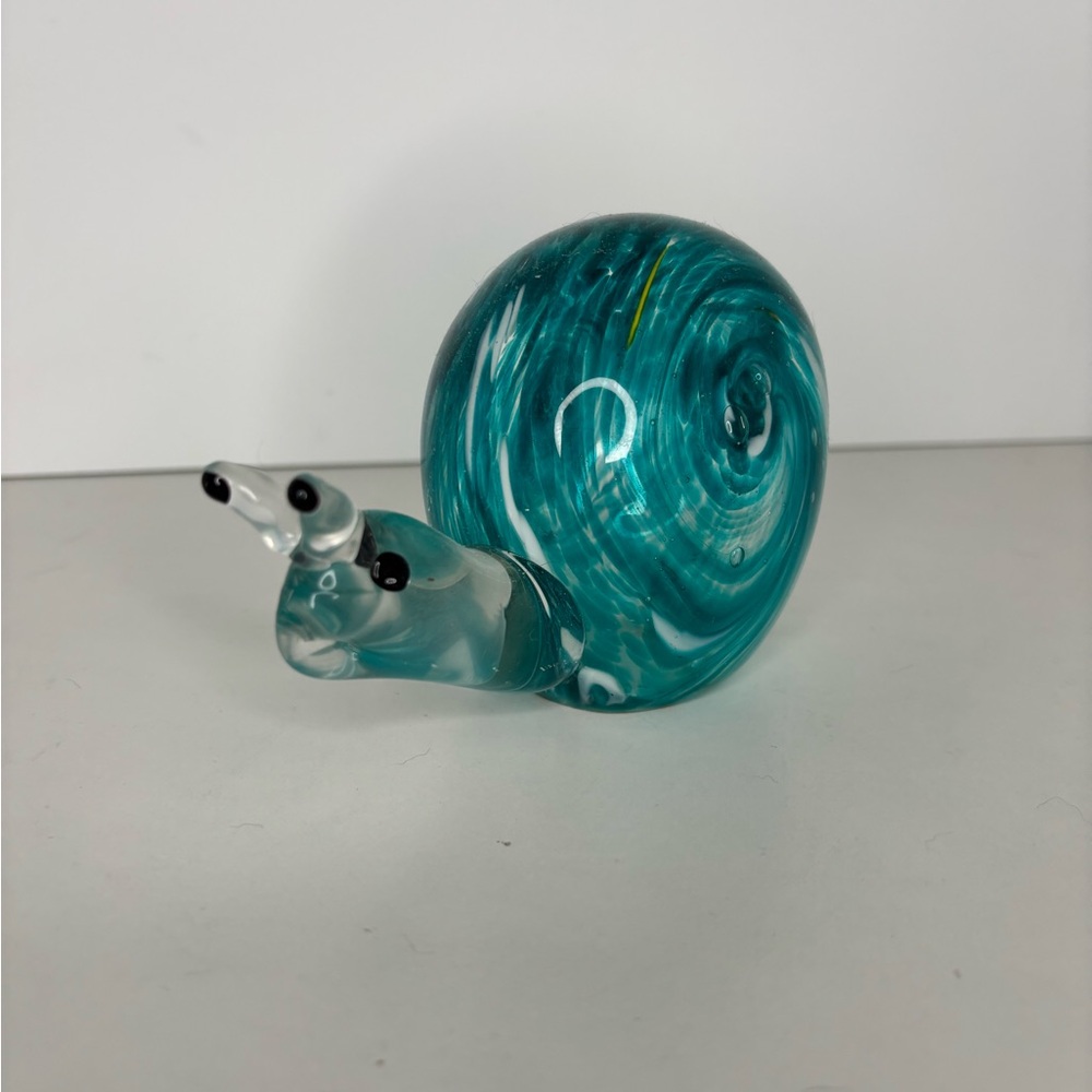 Vintage Teal Art Glass Snail Figurine